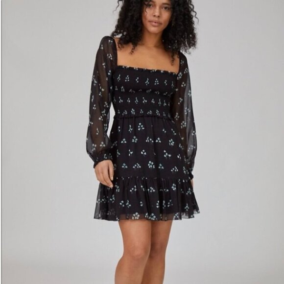 Wilfred Dresses & Skirts - Wilfred Aritzia Tempest Dress Black Aqua Print Long Sleeve Mini Length Size XS